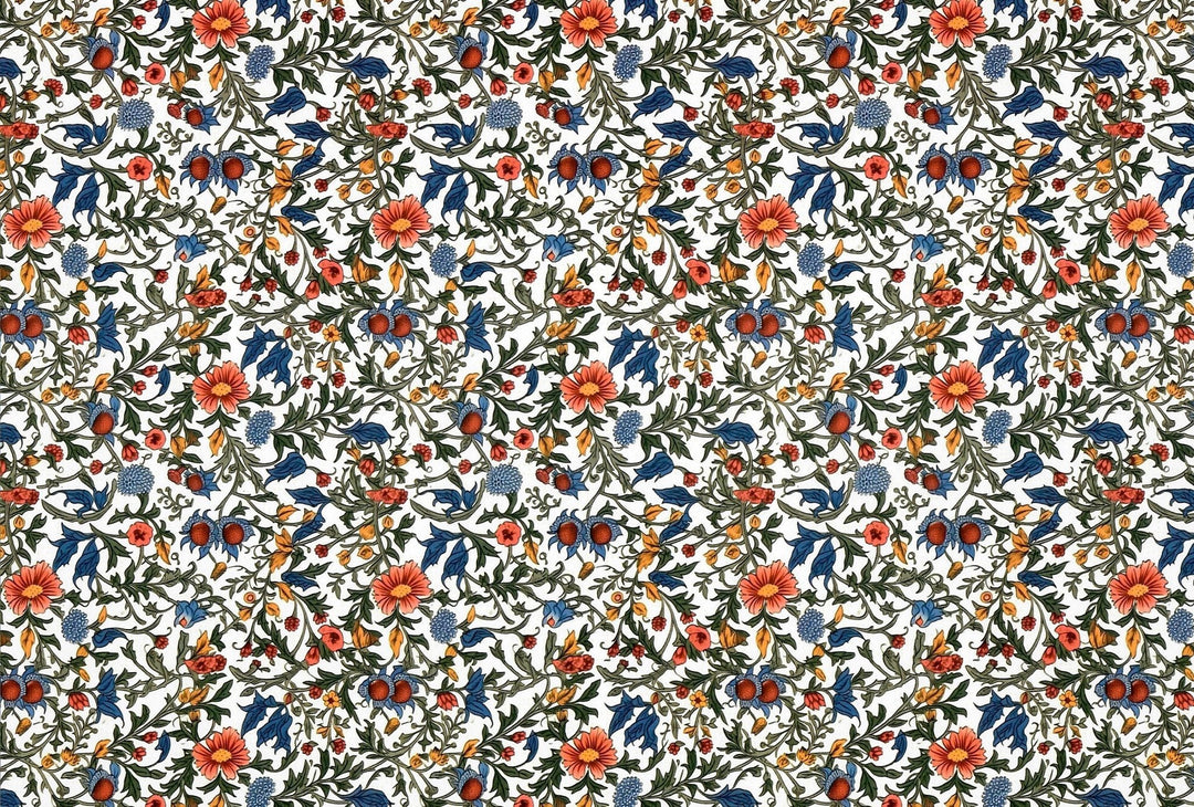 Dollhouse Wallpaper Victorian Flowers White Blues 3 Sheets 1:12 Scale Miniature - Miniature Crush