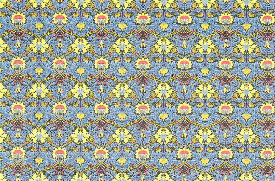 Dollhouse Wallpaper Victorian Morris Style Blue 1:12 Scale Miniature Itsy Bitsy - MiniatureCrush