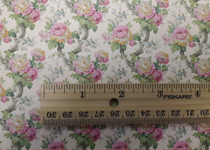 Dollhouse Wallpaper Vintage Cabbage Roses Bradbury & Bradbury 1:12 Scale - MiniatureCrush