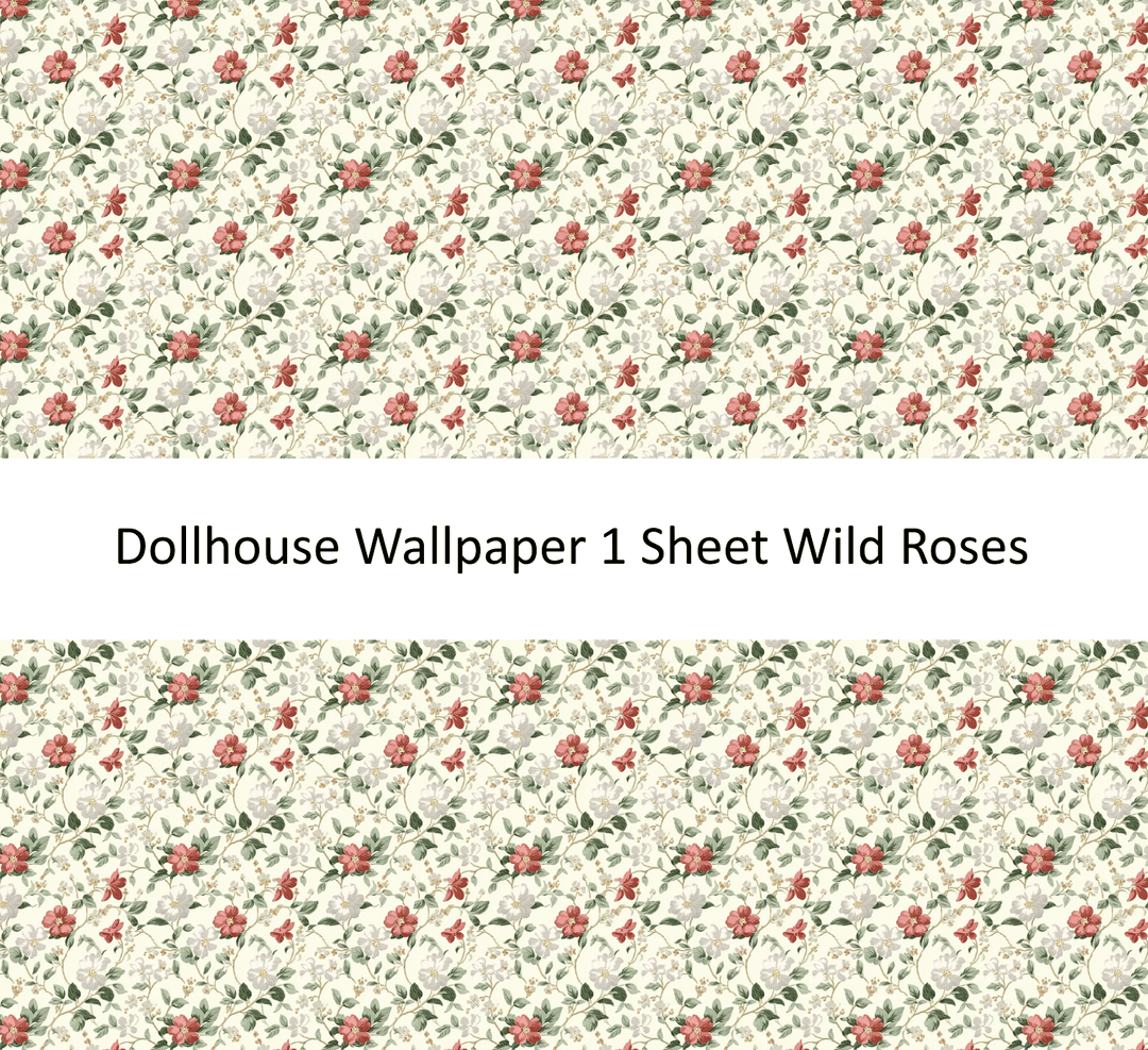Dollhouse Wallpaper Wild Roses Floral 1:12 Scale by MiniatureCrush - MiniatureCrush