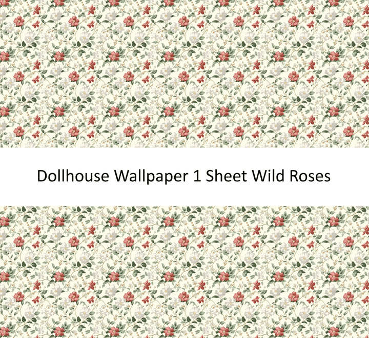 Dollhouse Wallpaper Wild Roses Floral 1:12 Scale by MiniatureCrush - MiniatureCrush