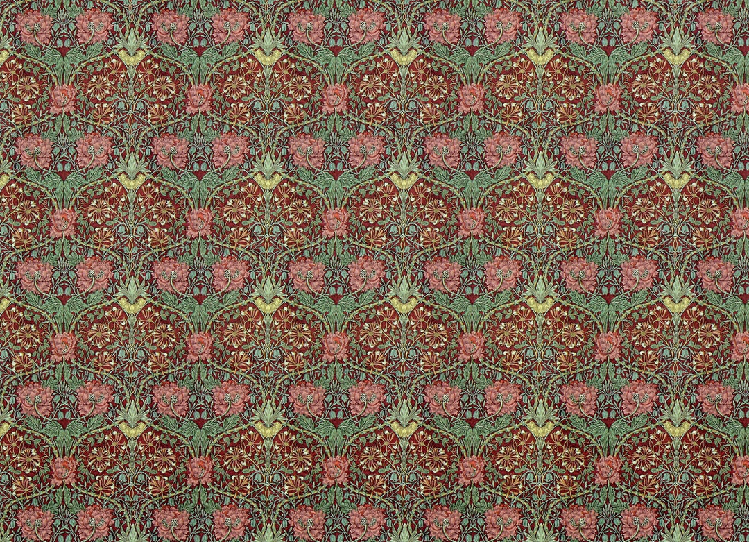 Dollhouse Wallpaper William Morris Art Nouveau Plum Burgundy Floral 1:12 Scale Itsy Bitsy - Miniature Crush