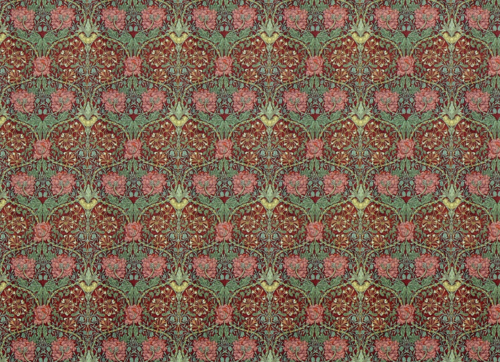 Dollhouse Wallpaper William Morris Art Nouveau Plum Burgundy Floral 1:12 Scale Itsy Bitsy - Miniature Crush