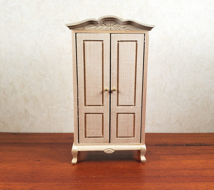 Dollhouse Wardrobe Tall Armoire Closet Wood Furniture 1:12 Scale Unpainted - MiniatureCrush