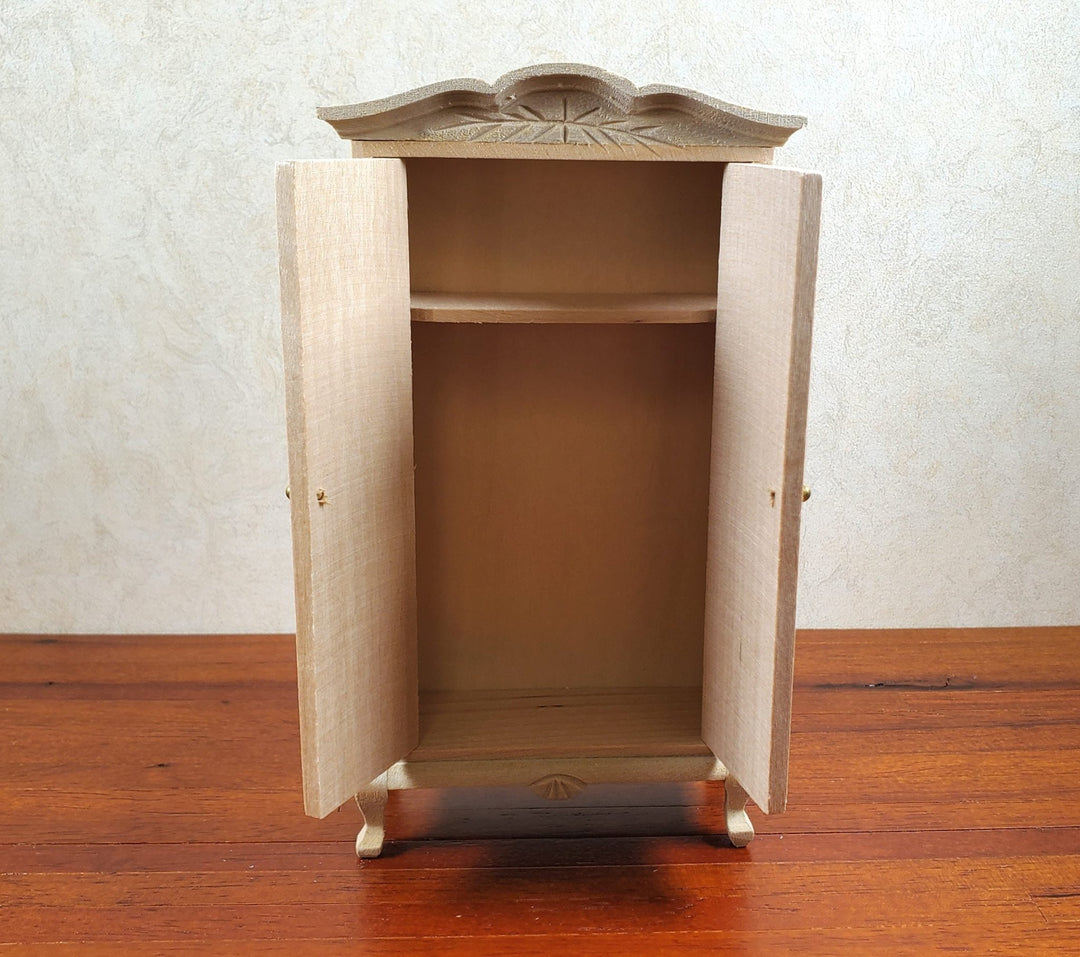 Dollhouse Wardrobe Tall Armoire Closet Wood Furniture 1:12 Scale Unpainted - MiniatureCrush