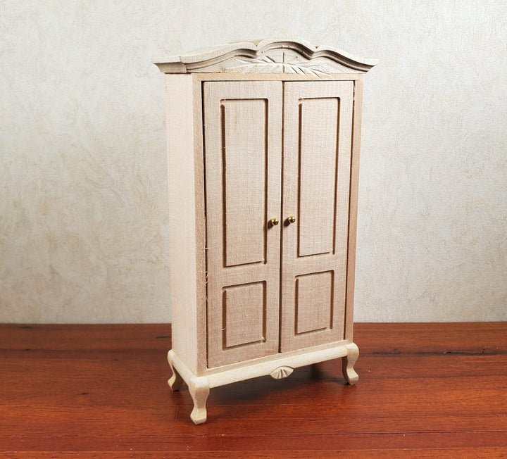 Dollhouse Wardrobe Tall Armoire Closet Wood Furniture 1:12 Scale Unpainted - MiniatureCrush