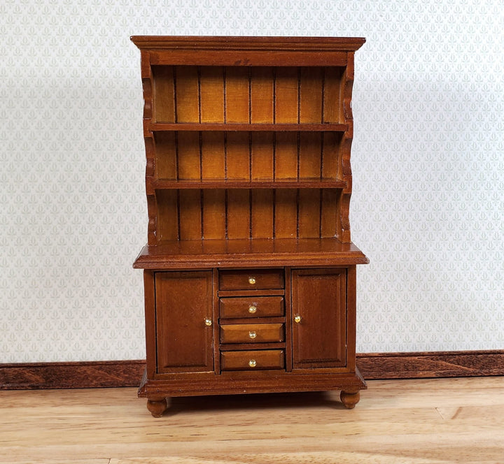 Dollhouse Welsh Kitchen Cabinet Cupboard Walnut Finish 1:12 Scale Miniature - Miniature Crush