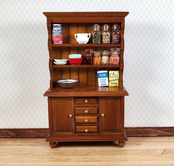 Dollhouse Welsh Kitchen Cabinet Cupboard Walnut Finish 1:12 Scale Miniature - Miniature Crush