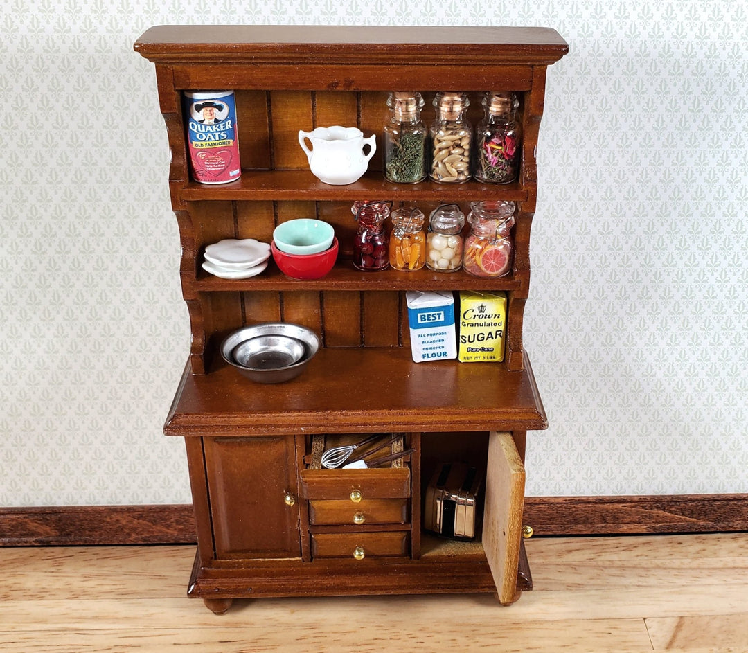 Dollhouse Welsh Kitchen Cabinet Cupboard Walnut Finish 1:12 Scale Miniature - Miniature Crush