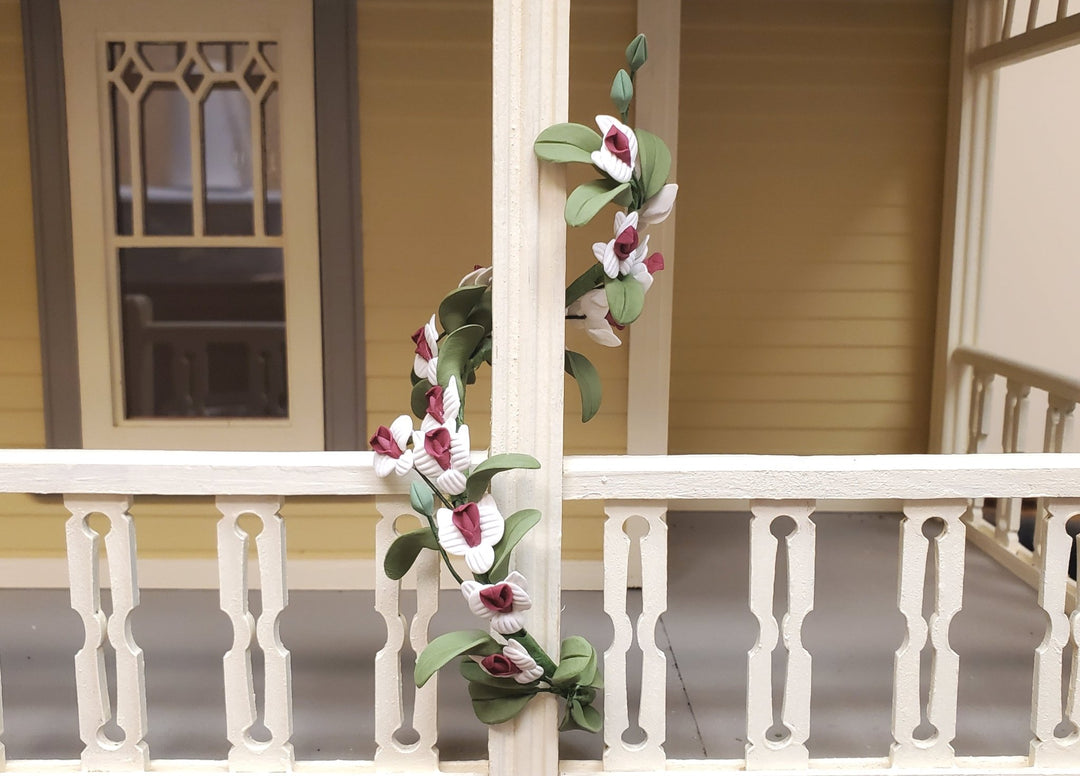 Dollhouse White and Red Flower Vine 1:12 Scale Miniature Garden Plants Flowers - MiniatureCrush