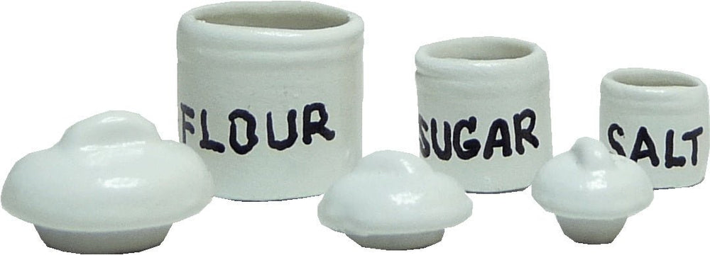 Dollhouse White Canister Set with Removable Lids Set of 3 1:12 Scale Miniature - MiniatureCrush