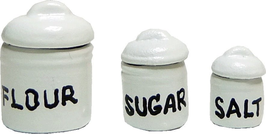 Dollhouse White Canister Set with Removable Lids Set of 3 1:12 Scale Miniature - MiniatureCrush