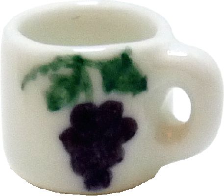 Dollhouse White Ceramic Coffee Tea Mug Grapes Motif 1:12 Scale Miniature Dish - MiniatureCrush