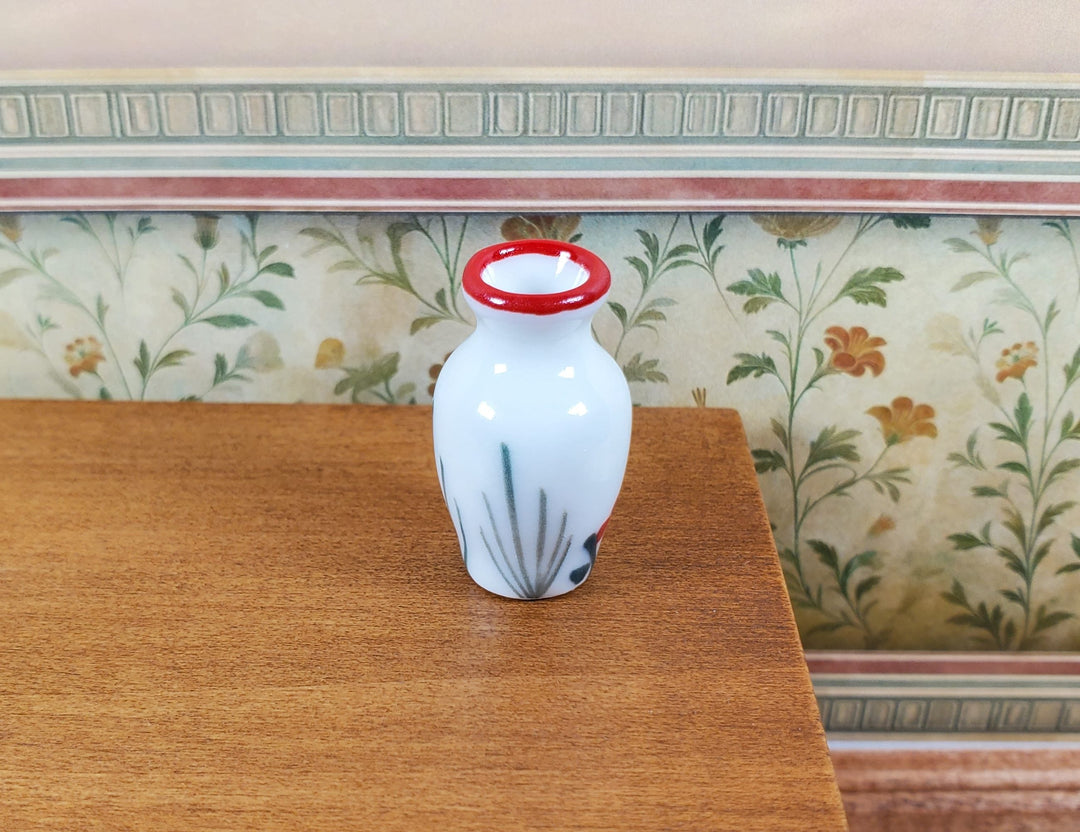 Dollhouse White Ceramic Vase Rooster Motif 1:12 Scale Miniature - MiniatureCrush