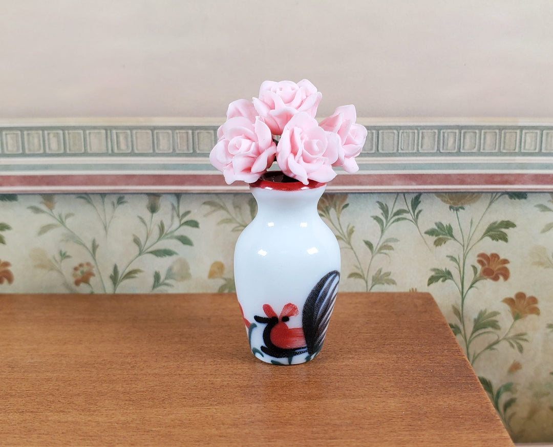 Dollhouse White Ceramic Vase Rooster Motif 1:12 Scale Miniature - MiniatureCrush