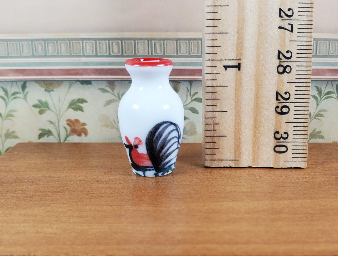 Dollhouse White Ceramic Vase Rooster Motif 1:12 Scale Miniature - MiniatureCrush