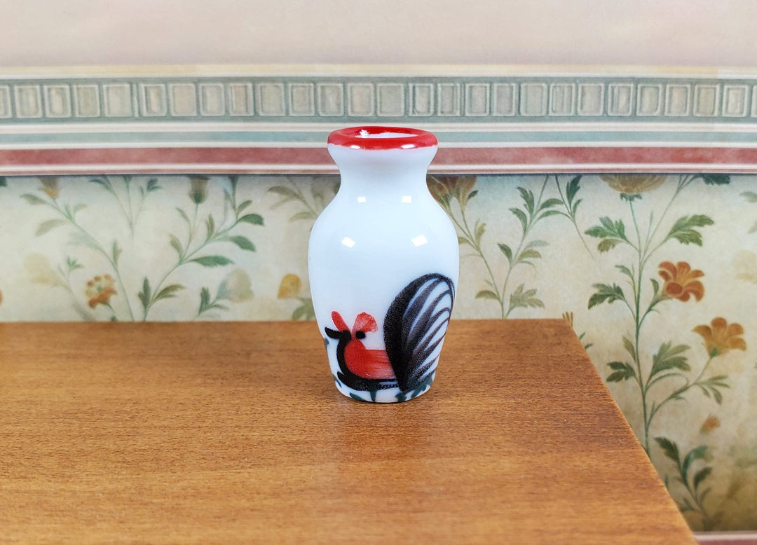 Dollhouse White Ceramic Vase Rooster Motif 1:12 Scale Miniature - MiniatureCrush