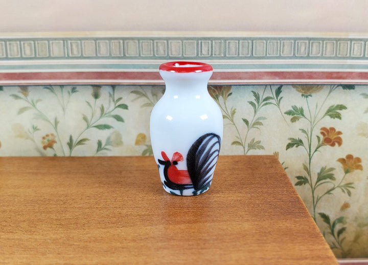 Dollhouse White Ceramic Vase Rooster Motif 1:12 Scale Miniature - MiniatureCrush