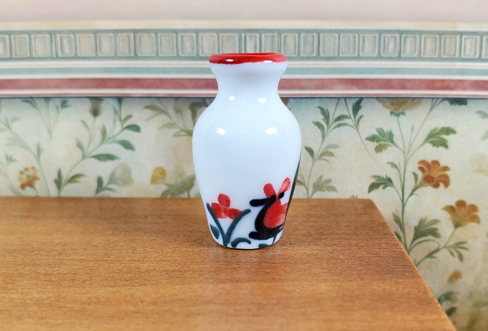 Dollhouse White Ceramic Vase Rooster Motif 1:12 Scale Miniature - MiniatureCrush