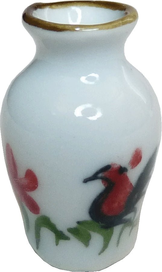 Dollhouse White Ceramic Vase Rooster Motif 1:12 Scale Miniature - MiniatureCrush