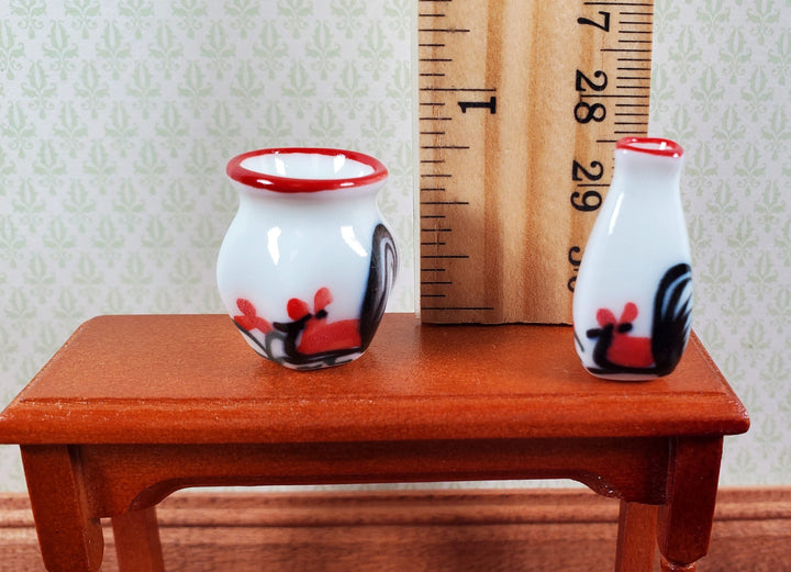 Dollhouse White Ceramic Vases Rooster Motif x2 1:12 Scale Miniature - MiniatureCrush