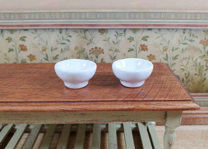 Dollhouse White Footed Ceramic Bowl Set of 2 1:12 Scale Miniature - MiniatureCrush