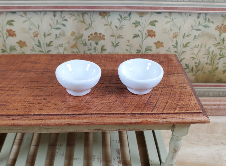 Dollhouse White Footed Ceramic Bowl Set of 2 1:12 Scale Miniature - MiniatureCrush