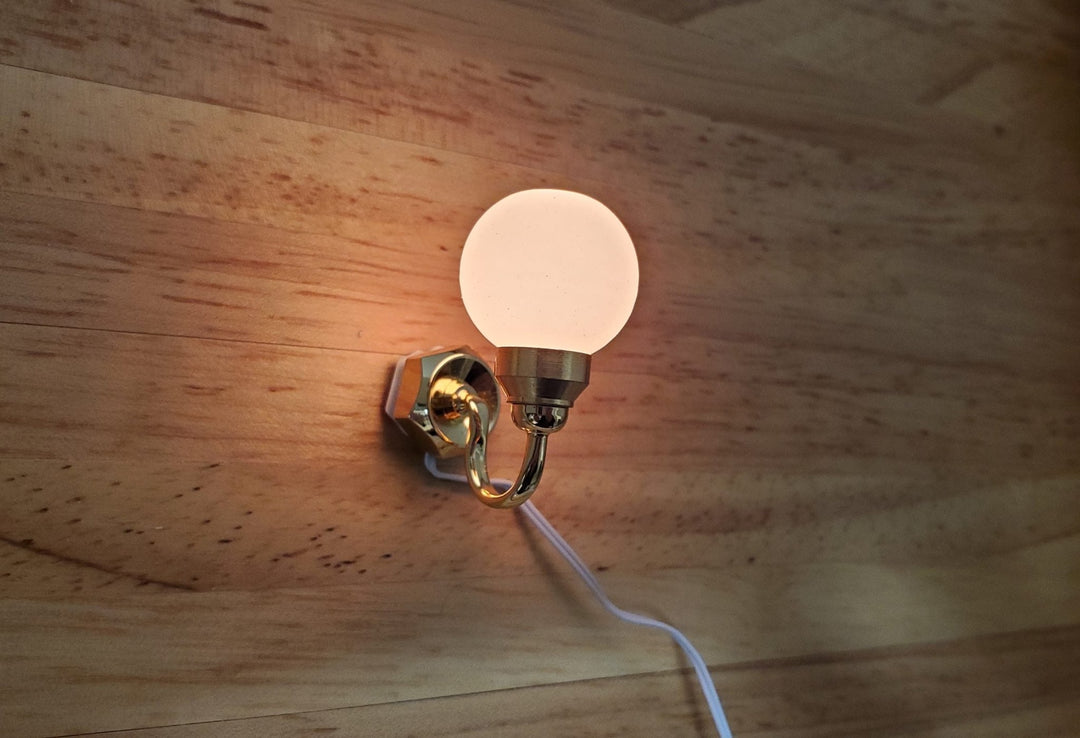 Dollhouse White Globe Wall Sconce 12 Volt with Plug 1:12 Scale Miniature Light - MiniatureCrush