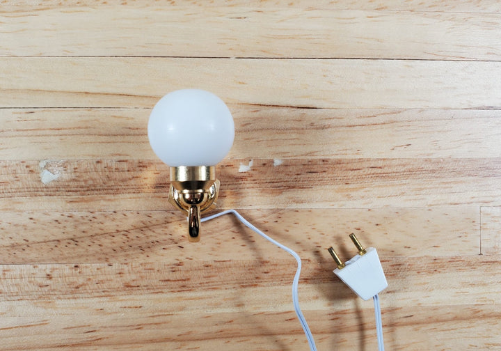 Dollhouse White Globe Wall Sconce 12 Volt with Plug 1:12 Scale Miniature Light - MiniatureCrush