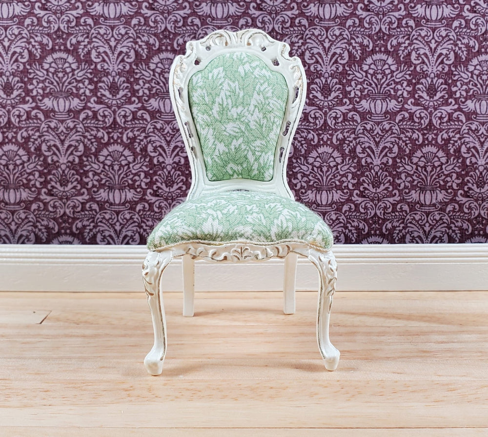 Dollhouse White & Gold Side Chair Green Fern Fabric 1:12 Scale Furniture Hansson - MiniatureCrush