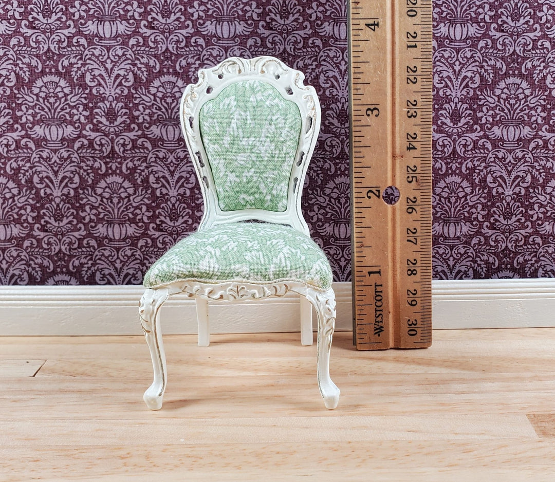 Dollhouse White & Gold Side Chair Green Fern Fabric 1:12 Scale Furniture Hansson - MiniatureCrush