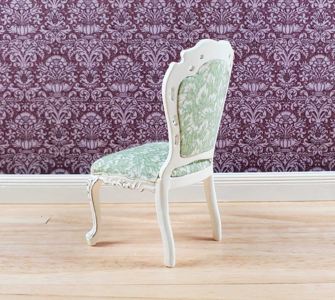Dollhouse White & Gold Side Chair Green Fern Fabric 1:12 Scale Furniture Hansson - MiniatureCrush