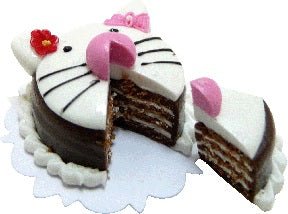 Dollhouse White Kitty Cake with Slice 1:12 Scale Miniature Dessert Food - MiniatureCrush