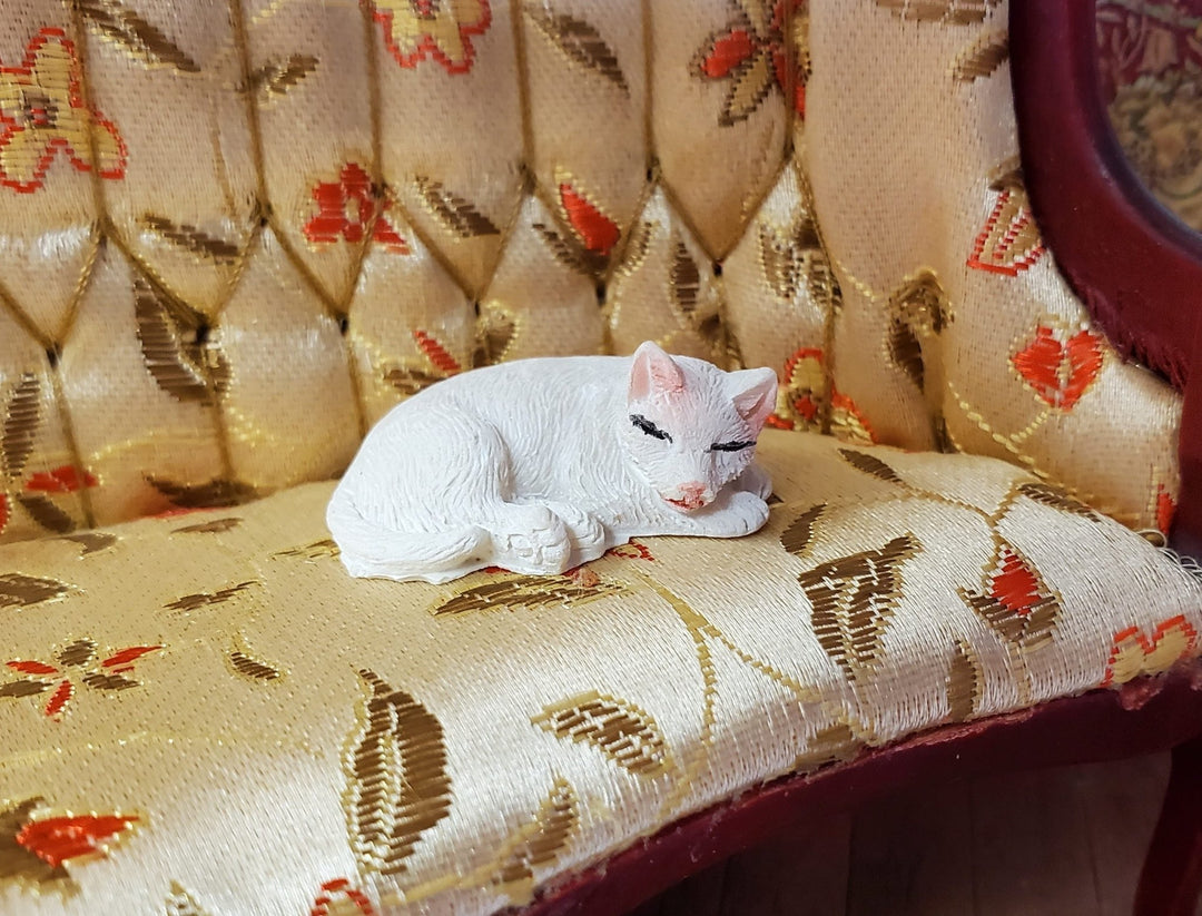 Dollhouse White Kitty Cat Sleeping Curled Up 1:12 Scale Miniature Pet - Miniature Crush