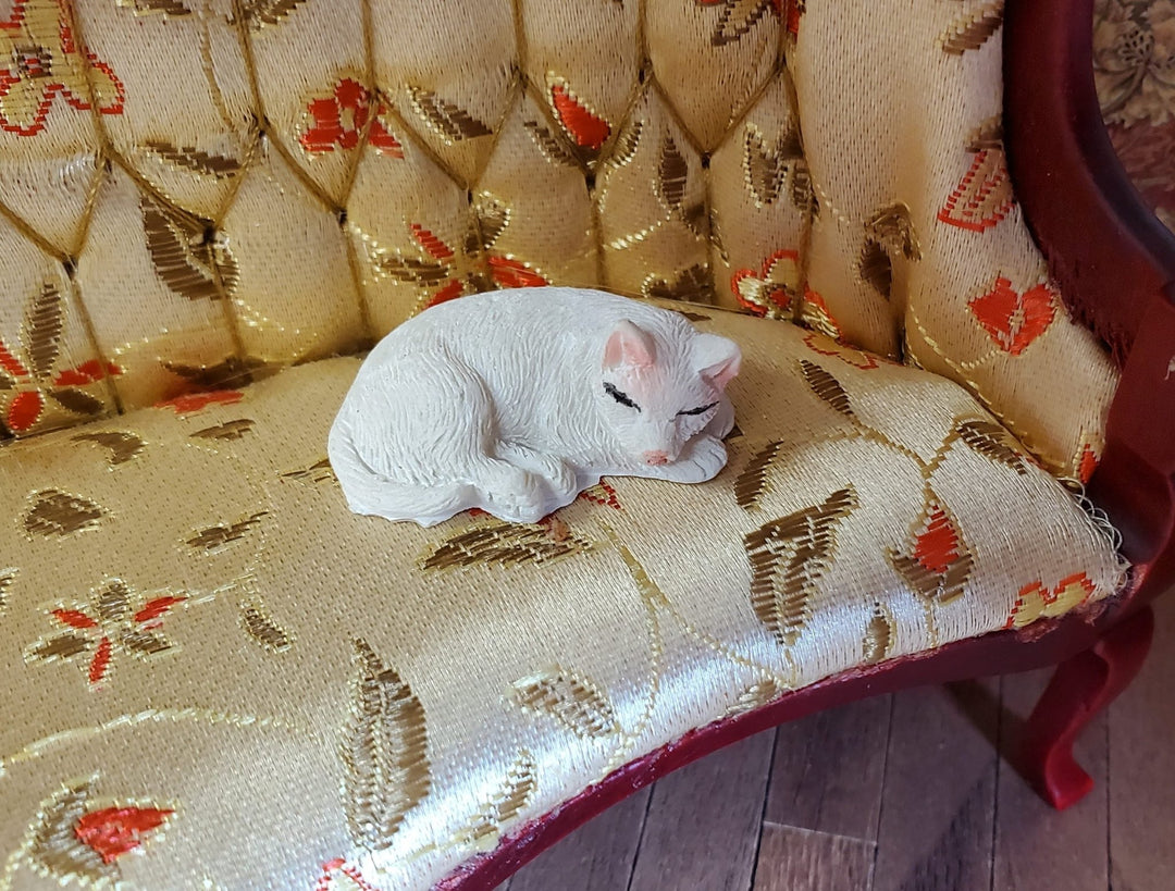 Dollhouse White Kitty Cat Sleeping Curled Up 1:12 Scale Miniature Pet - Miniature Crush