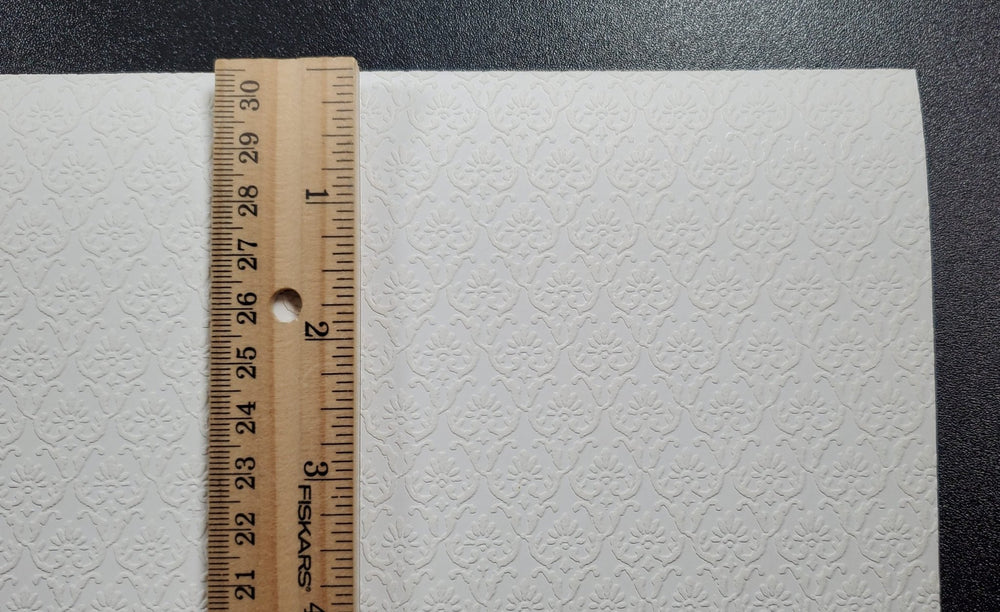 Dollhouse White on White Embossed Wallpaper x3 Sheets Art Nouveau 1:12 Scale - MiniatureCrush