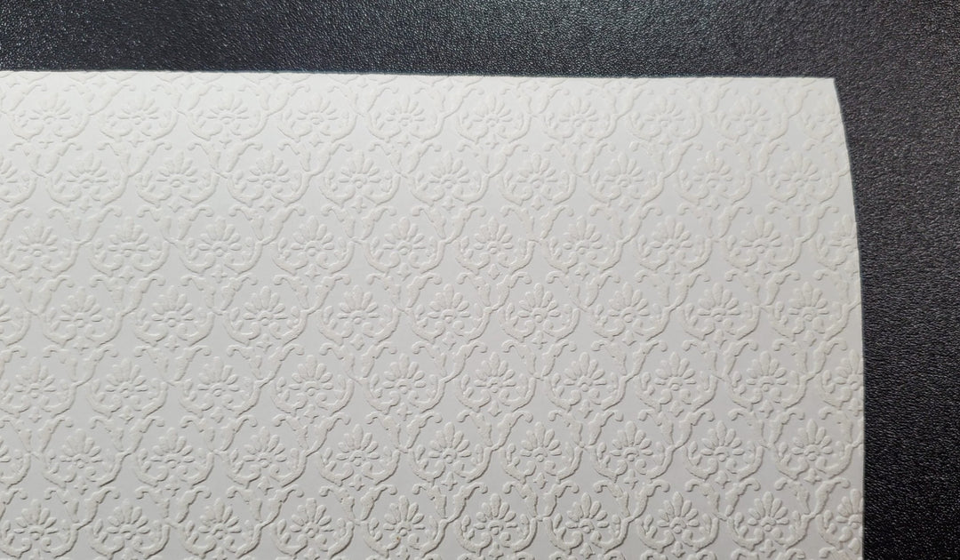 Dollhouse White on White Embossed Wallpaper x3 Sheets Art Nouveau 1:12 Scale - MiniatureCrush