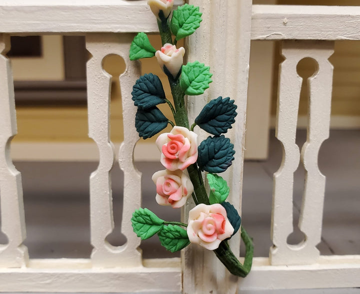 Dollhouse White & Pink Climbing Roses Vine 1:12 Scale Miniature Garden Flowers - MiniatureCrush