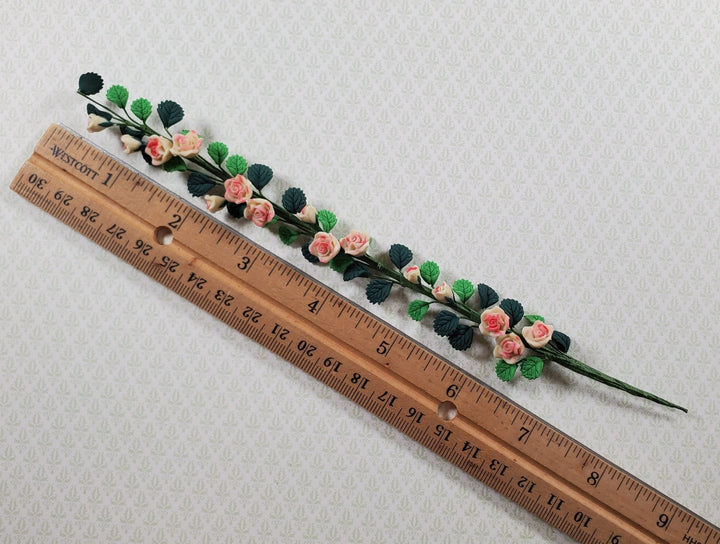 Dollhouse White & Pink Climbing Roses Vine 1:12 Scale Miniature Garden Flowers - MiniatureCrush