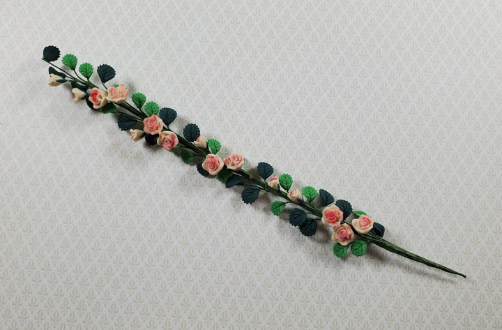 Dollhouse White & Pink Climbing Roses Vine 1:12 Scale Miniature Garden Flowers - MiniatureCrush