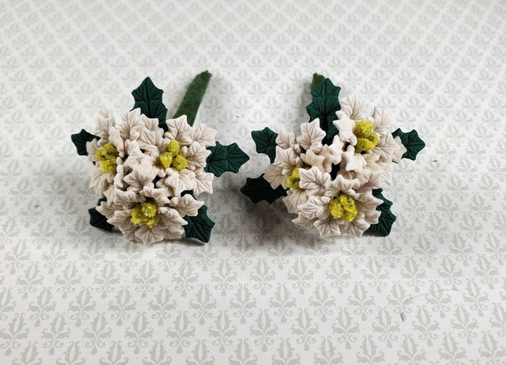 Dollhouse White Poinsettias with Leaves 2 Bunches 1:12 Scale Christmas Flowers - MiniatureCrush