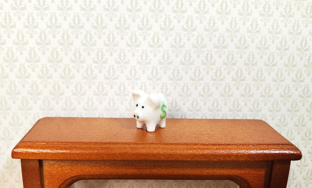 Dollhouse White Porcelain Piggy Bank with Money Symbol 1:12 Scale Miniature - MiniatureCrush