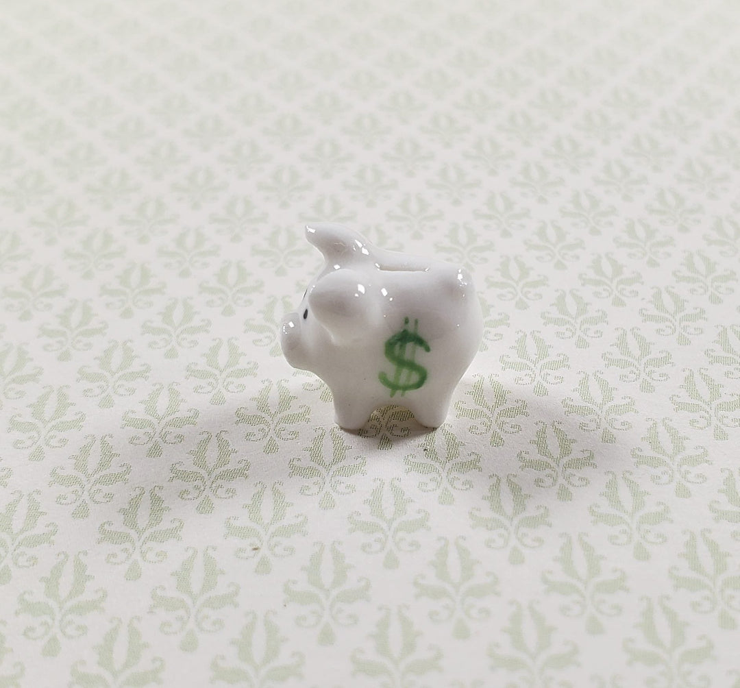 Dollhouse White Porcelain Piggy Bank with Money Symbol 1:12 Scale Miniature - MiniatureCrush