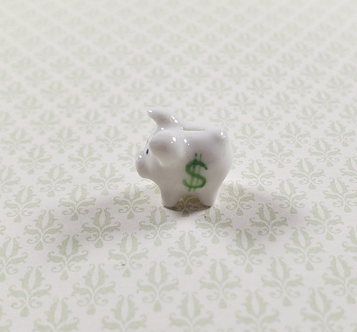 Dollhouse White Porcelain Piggy Bank with Money Symbol 1:12 Scale Miniature - MiniatureCrush