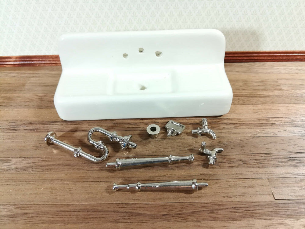 Dollhouse White Porcelain Sink Kit Kitchen or Utility Room 1:12 Scale Miniature - Miniature Crush
