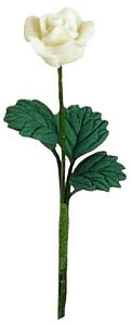 Dollhouse White Rose Single Stem with Foliage 1:12 Scale Miniature - MiniatureCrush