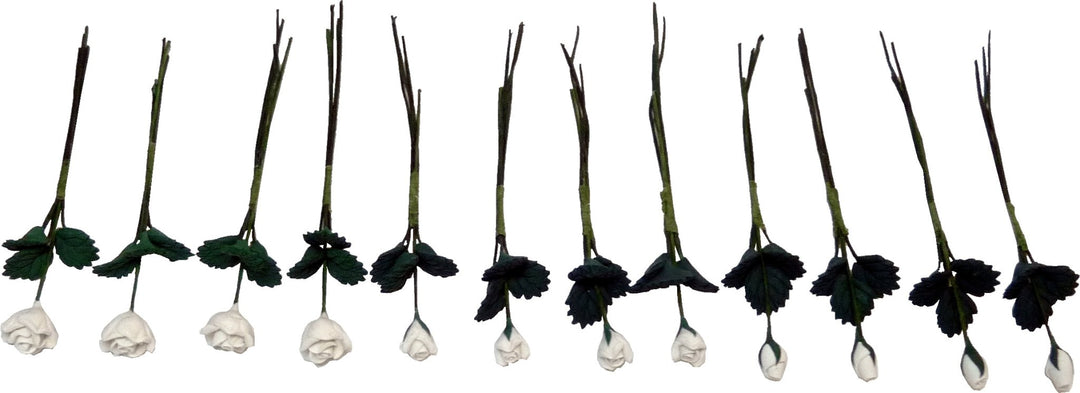 Dollhouse White Roses Long Stem Loose Bouquet One Dozen 1:12 Scale Miniature - MiniatureCrush