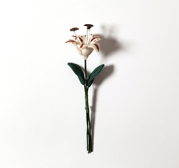 Dollhouse White Tiger Lily Single Stem with Foliage 1:12 Scale Miniature - MiniatureCrush