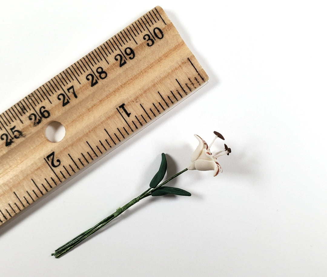 Dollhouse White Tiger Lily Single Stem with Foliage 1:12 Scale Miniature - MiniatureCrush