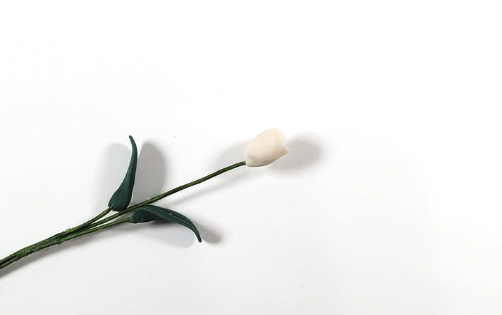 Dollhouse White Tulip Single Stem with Foliage Extra Long 1:12 Scale Miniature - MiniatureCrush